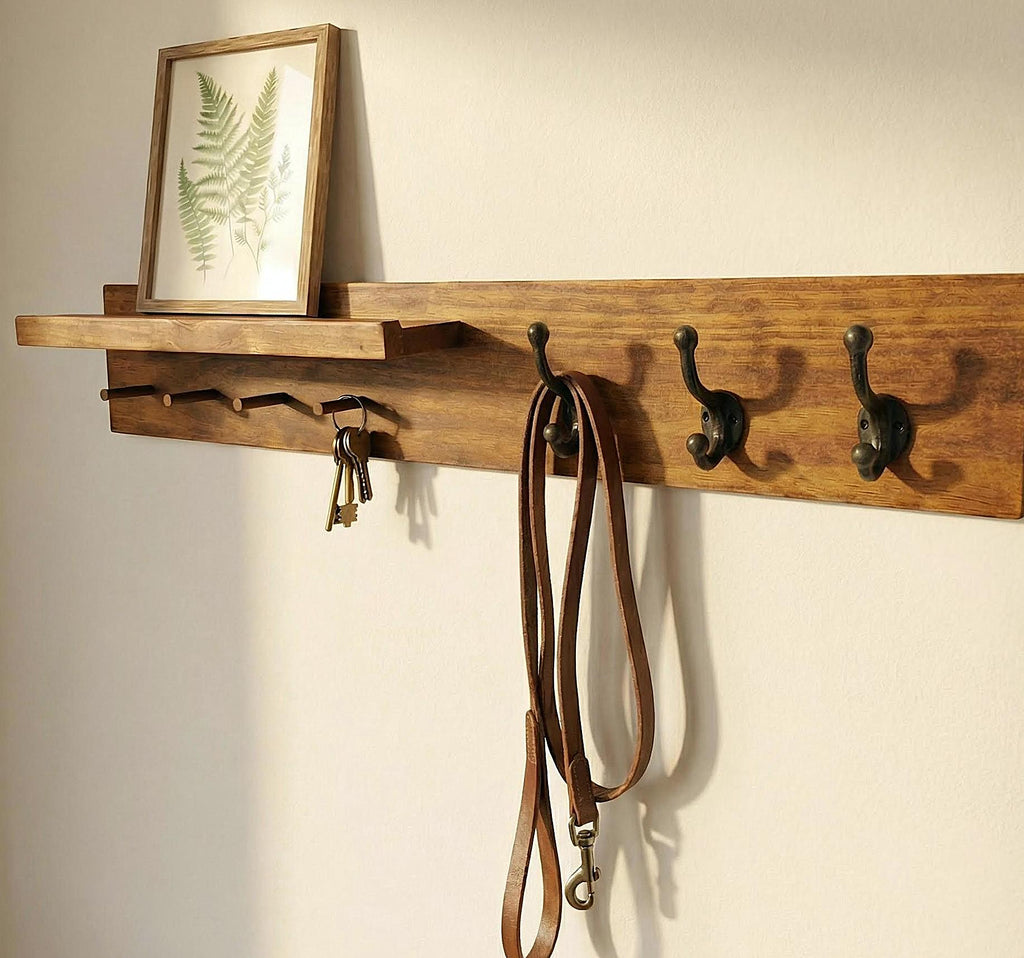 Rustic Wood Coat Rack with Shelf