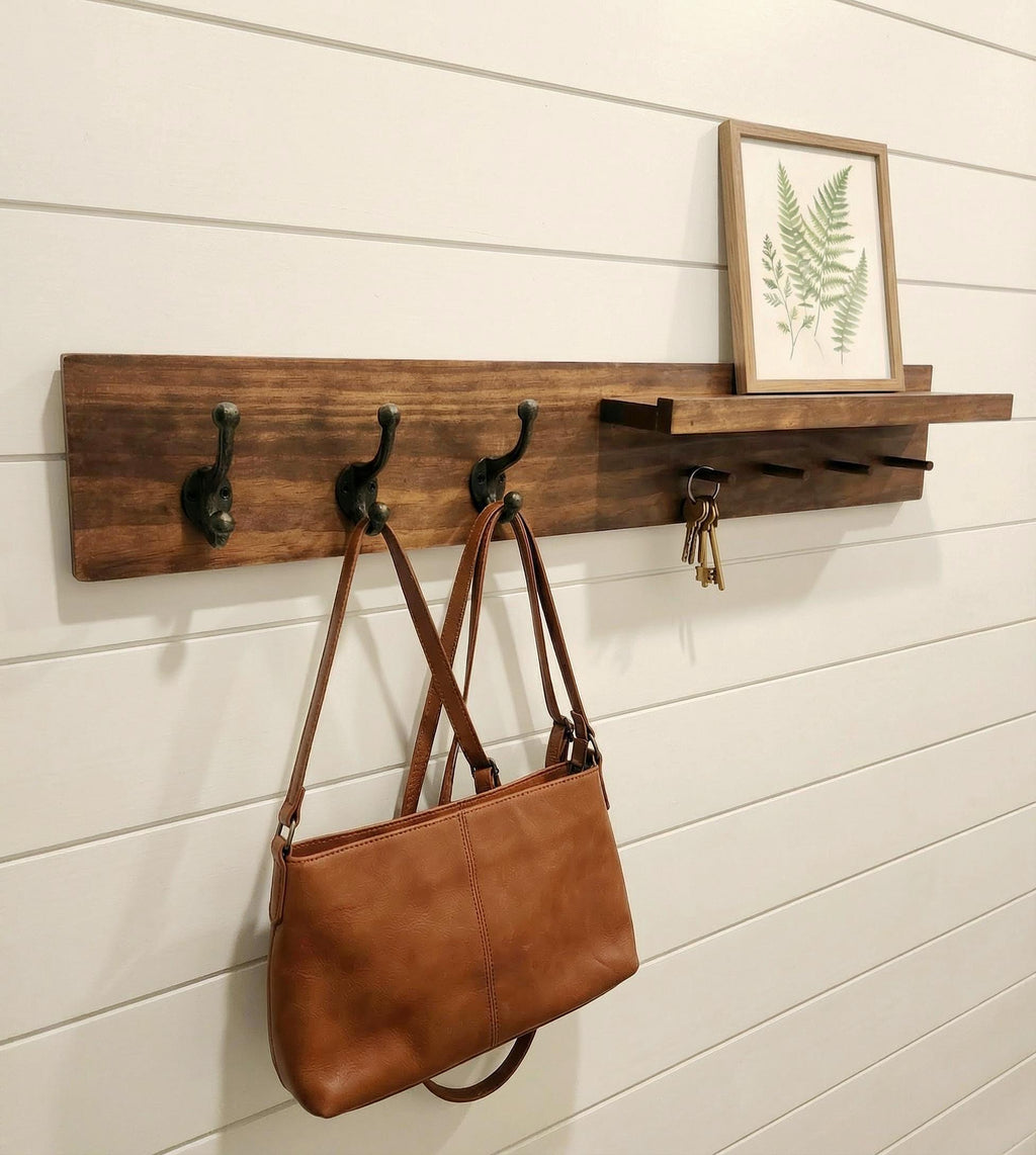 Rustic Wood Coat Rack with Shelf