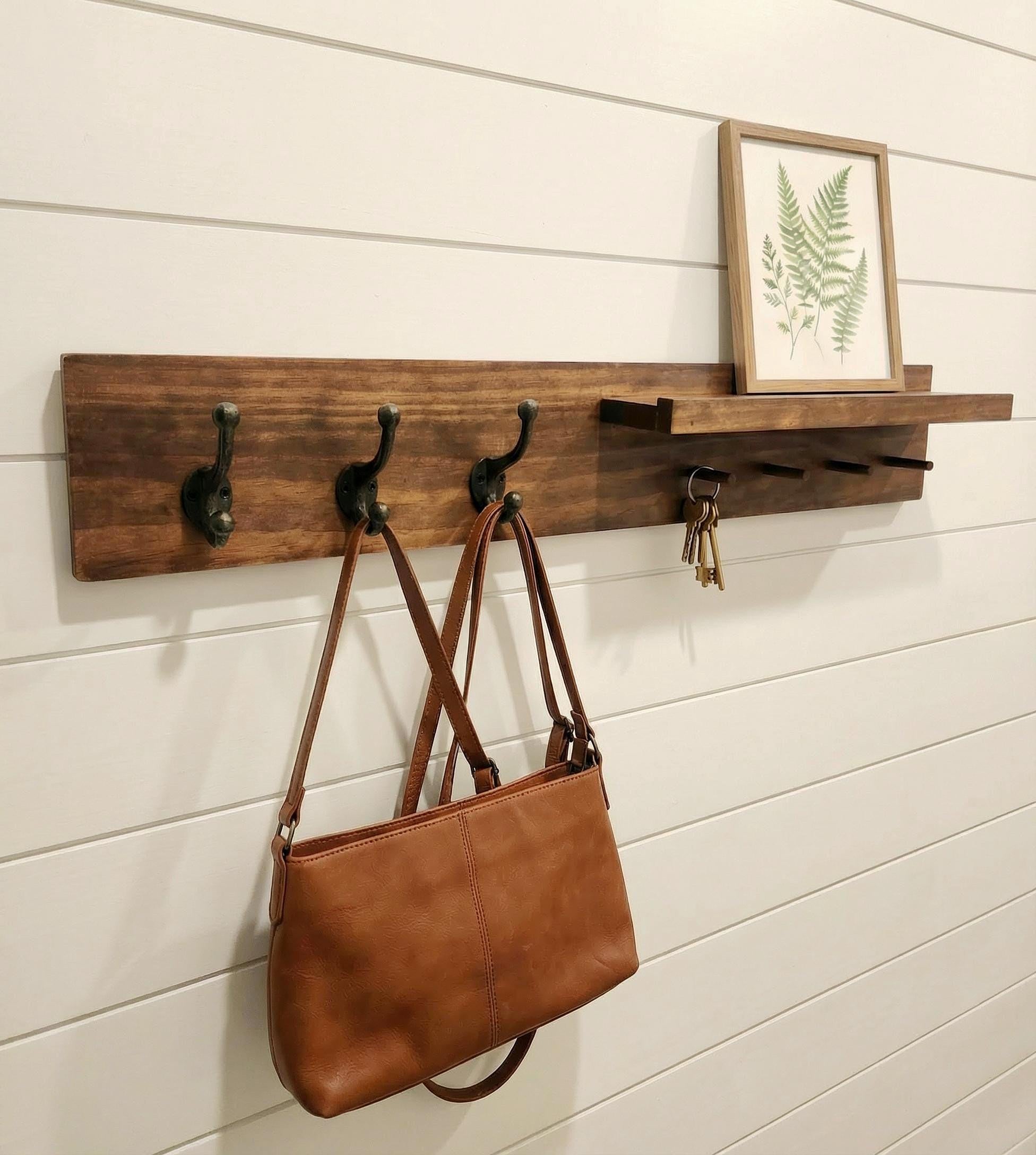 Rustic Wood Coat Rack with Shelf