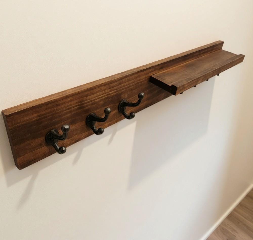 Rustic Wood Coat Rack with Shelf