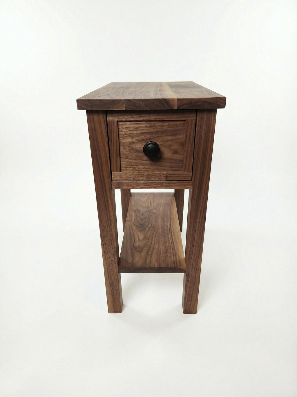 Real Walnut Narrow End-Table / Nightstand with shelf and drawer