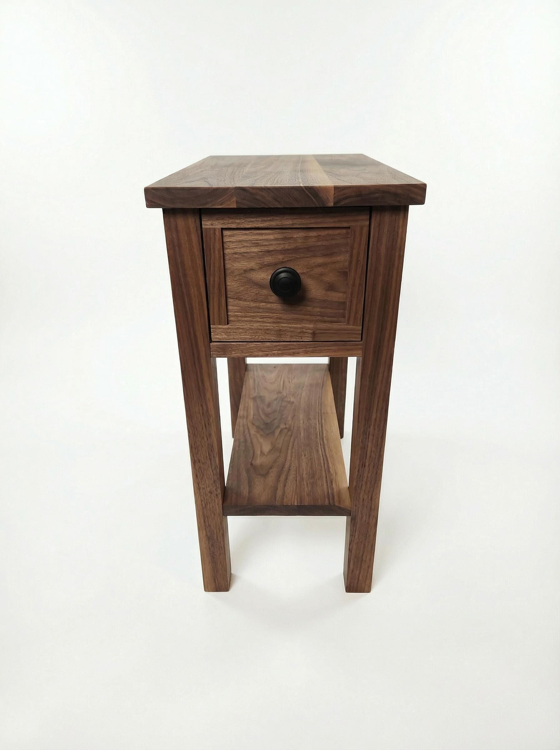 Real Walnut Narrow End-Table / Nightstand with shelf and drawer