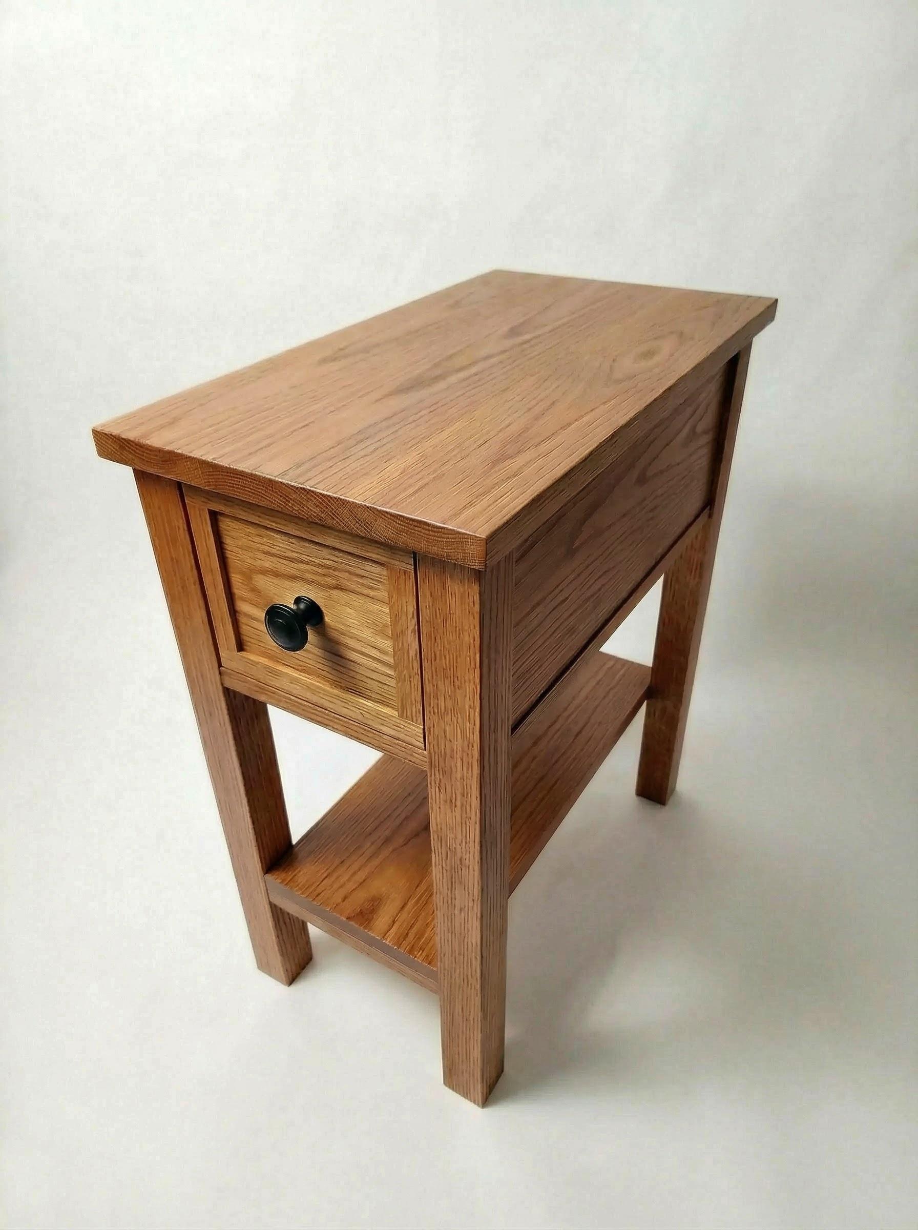 Real Oak Narrow End-Table/ Nightstand with shelf and drawer