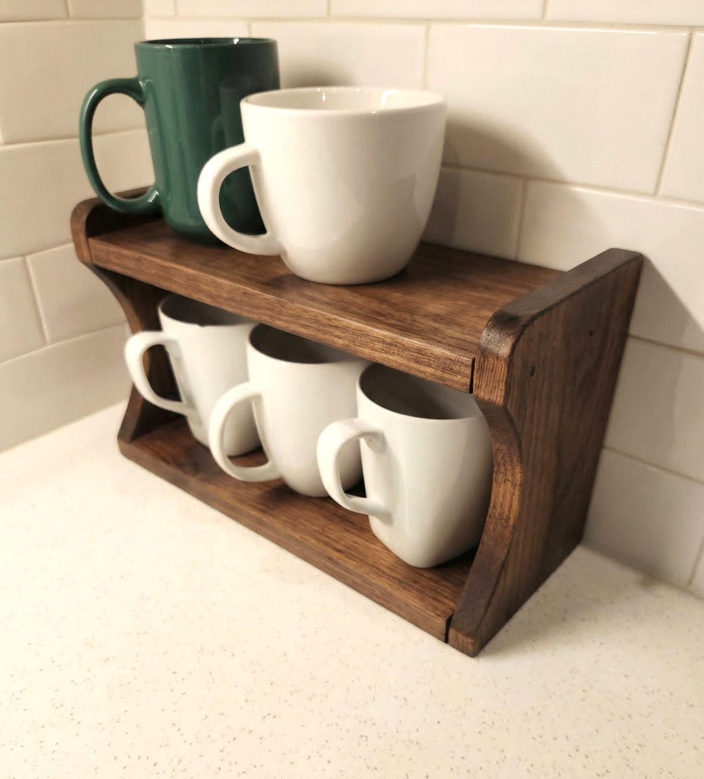 Solid oak floating shelf for kitchen, handmade wood storage organizer