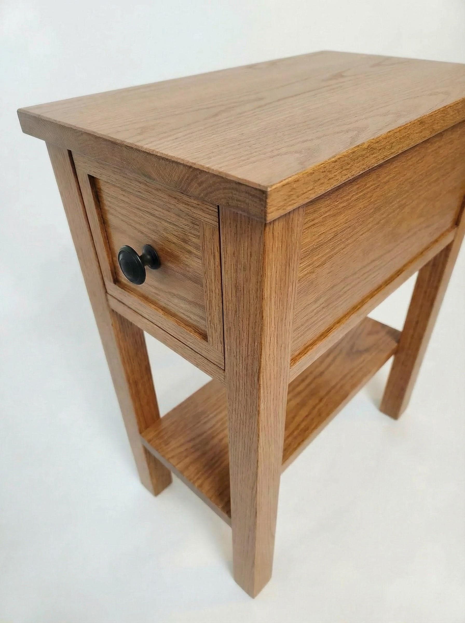 Real Oak Narrow End-Table/ Nightstand with shelf and drawer