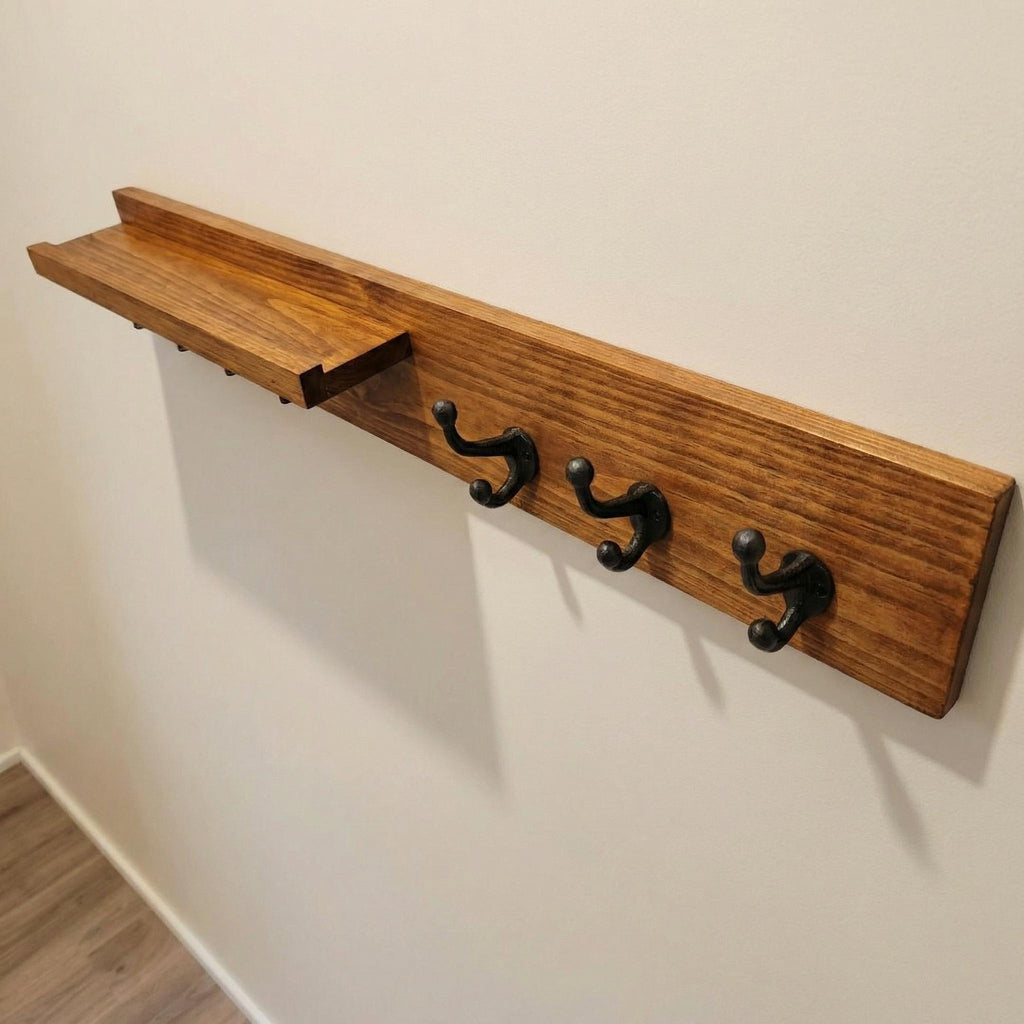 Rustic Wood Coat Rack with Shelf