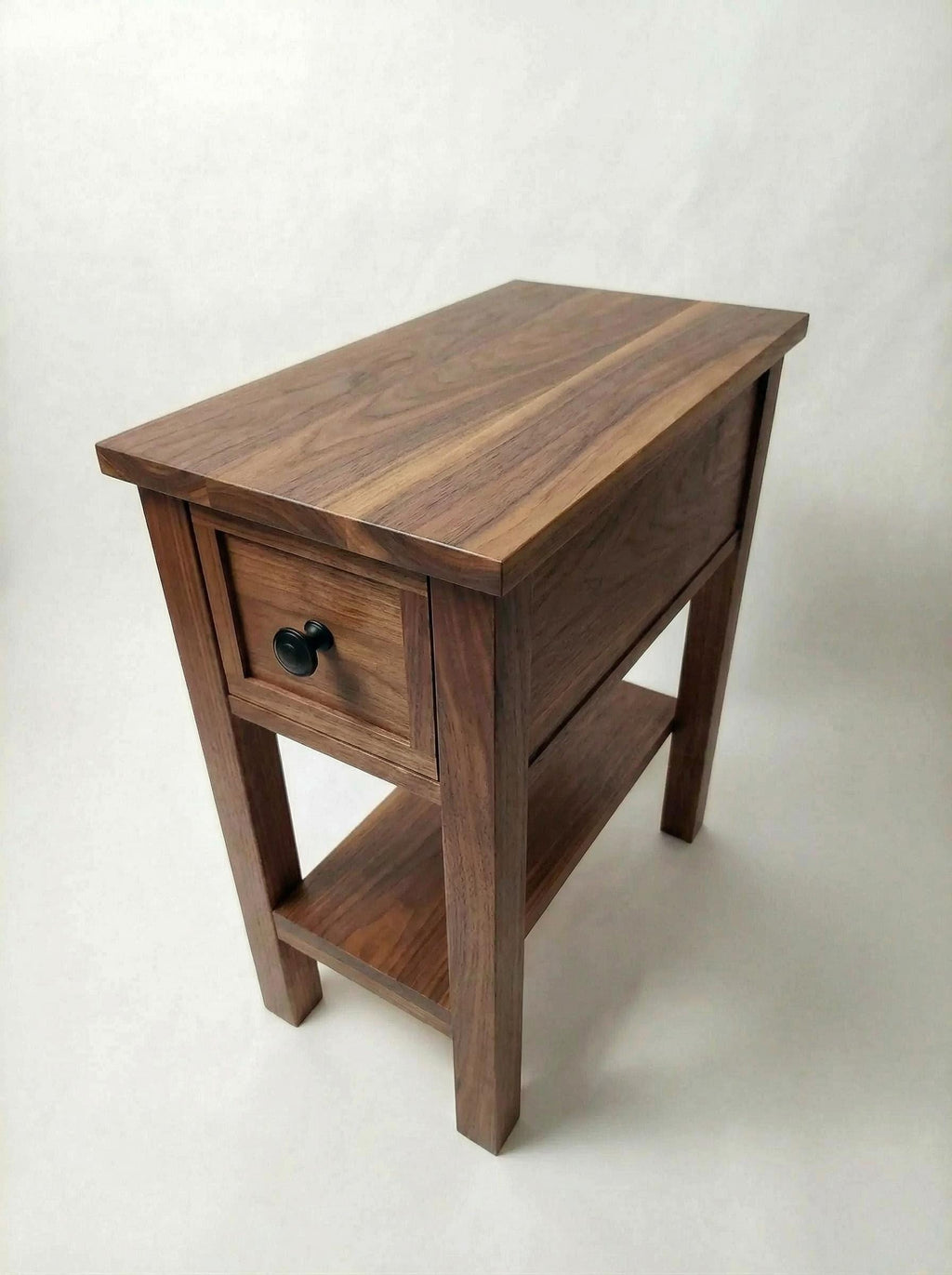 Real Walnut Narrow End-Table / Nightstand with shelf and drawer