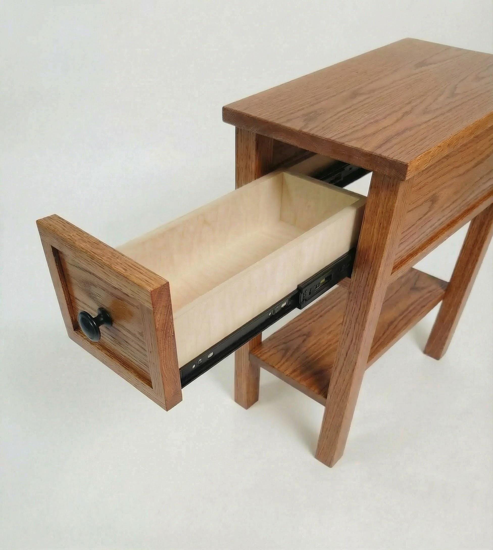 Real Oak Narrow End-Table/ Nightstand with shelf and drawer